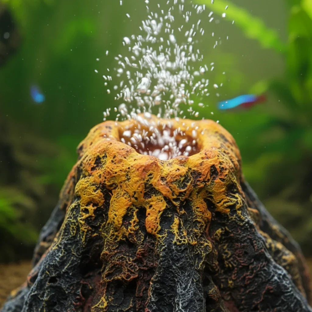 Décoration volcan gris et orange pour aquarium