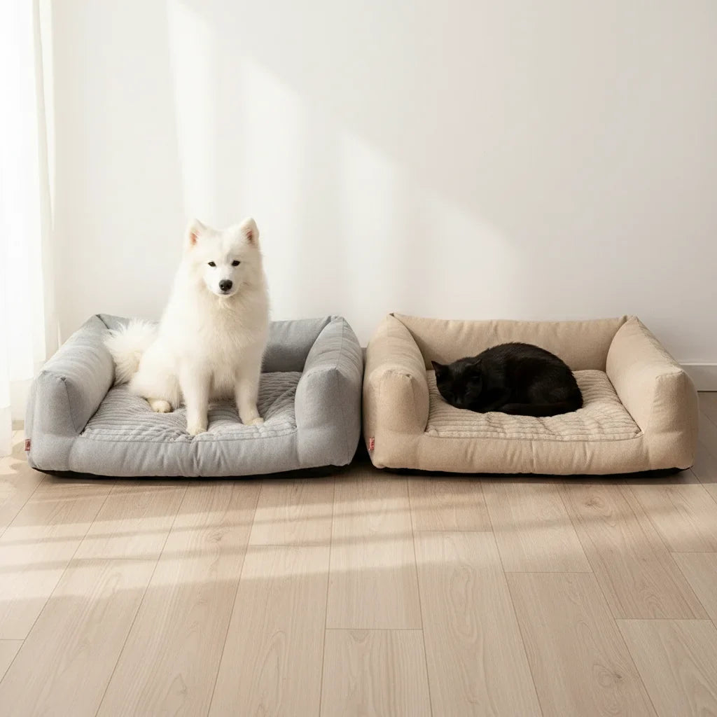 Lit douillet pour animaux avec chien et chat