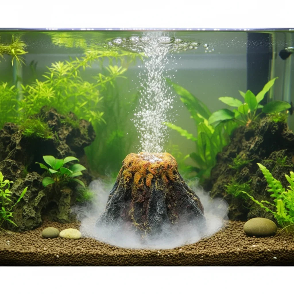 Volcan décoratif pour aquarium avec effet de bulles