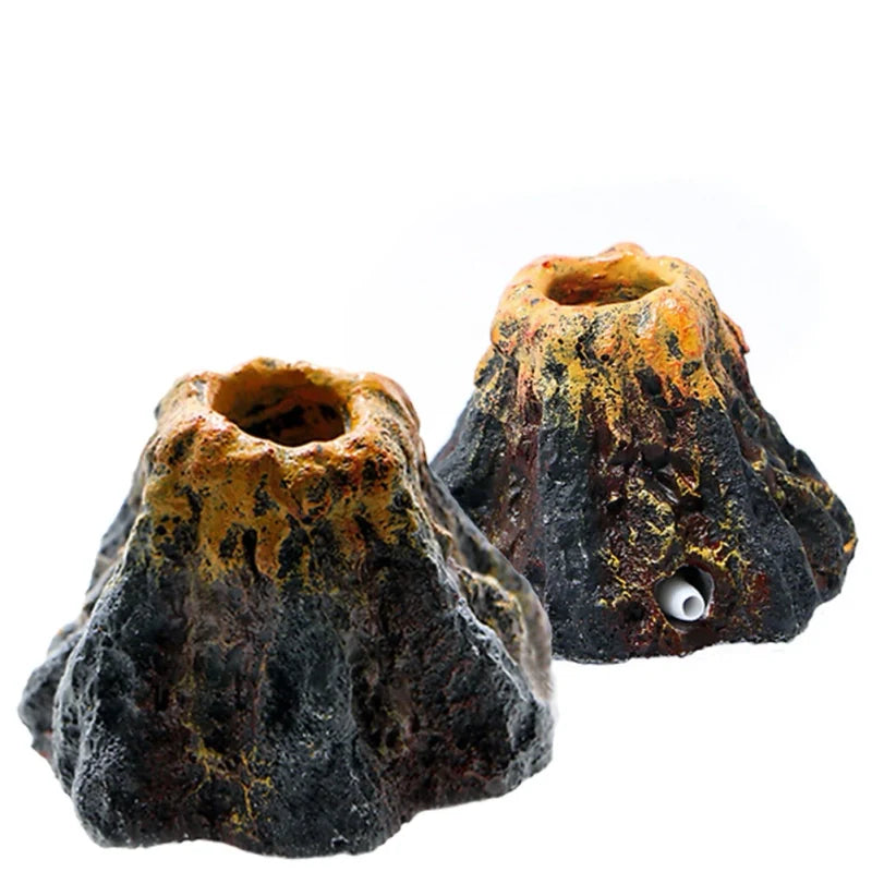 Décoration volcan gris et orange pour aquarium