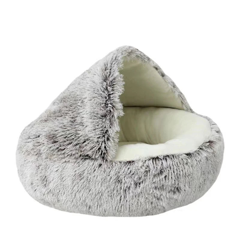 Lit igloo gris de 40 cm pour animaux vu de trois quarts