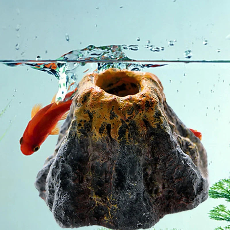 Décoration volcan pour aquarium avec poissons