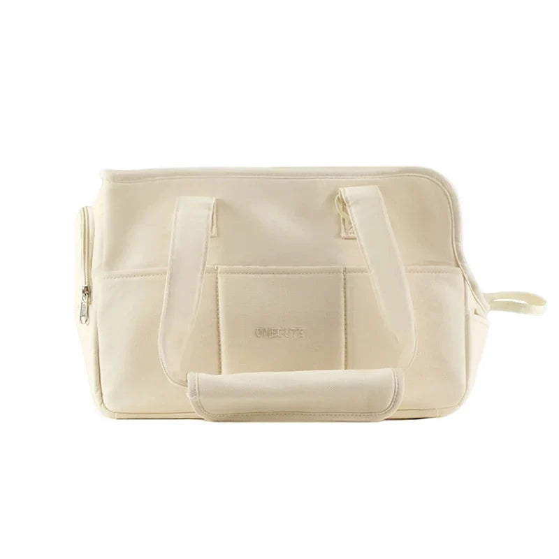 Vue du sac de transport beige
