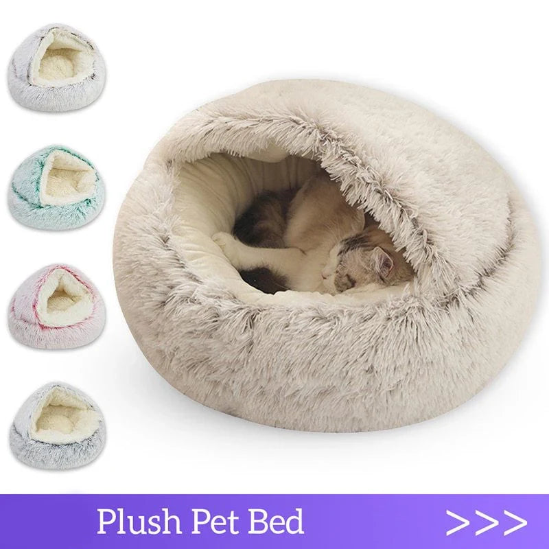 Chat dans un lit igloo avec aperçu des différents coloris
