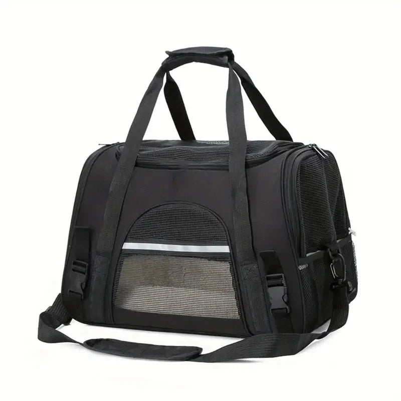 Sac de transport noir pour chat avec ouvertures en maille