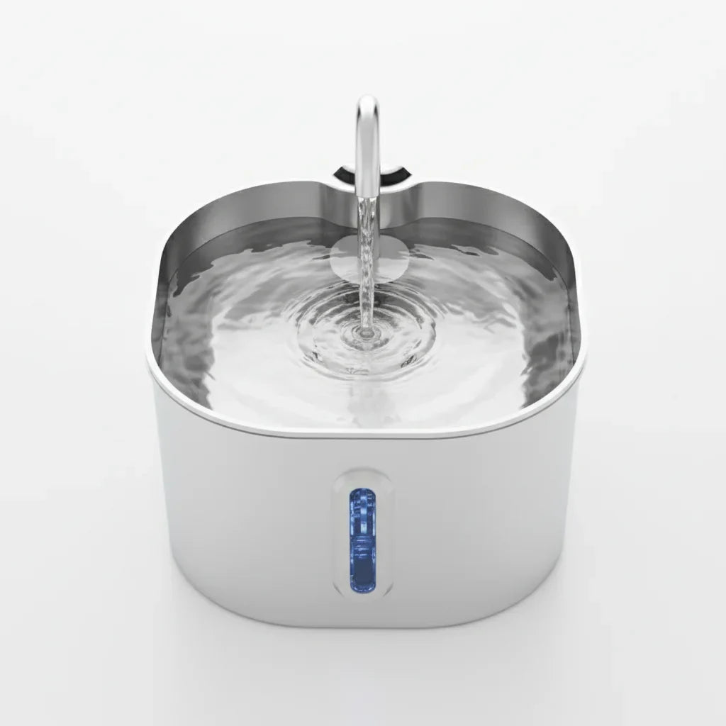 Vue de dessus de la fontaine à eau en acier inoxydable